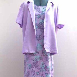 Sag Harbor Summer 3-Pc Outfit Dress Skirt Jacket Lavender Floral Womens Size L